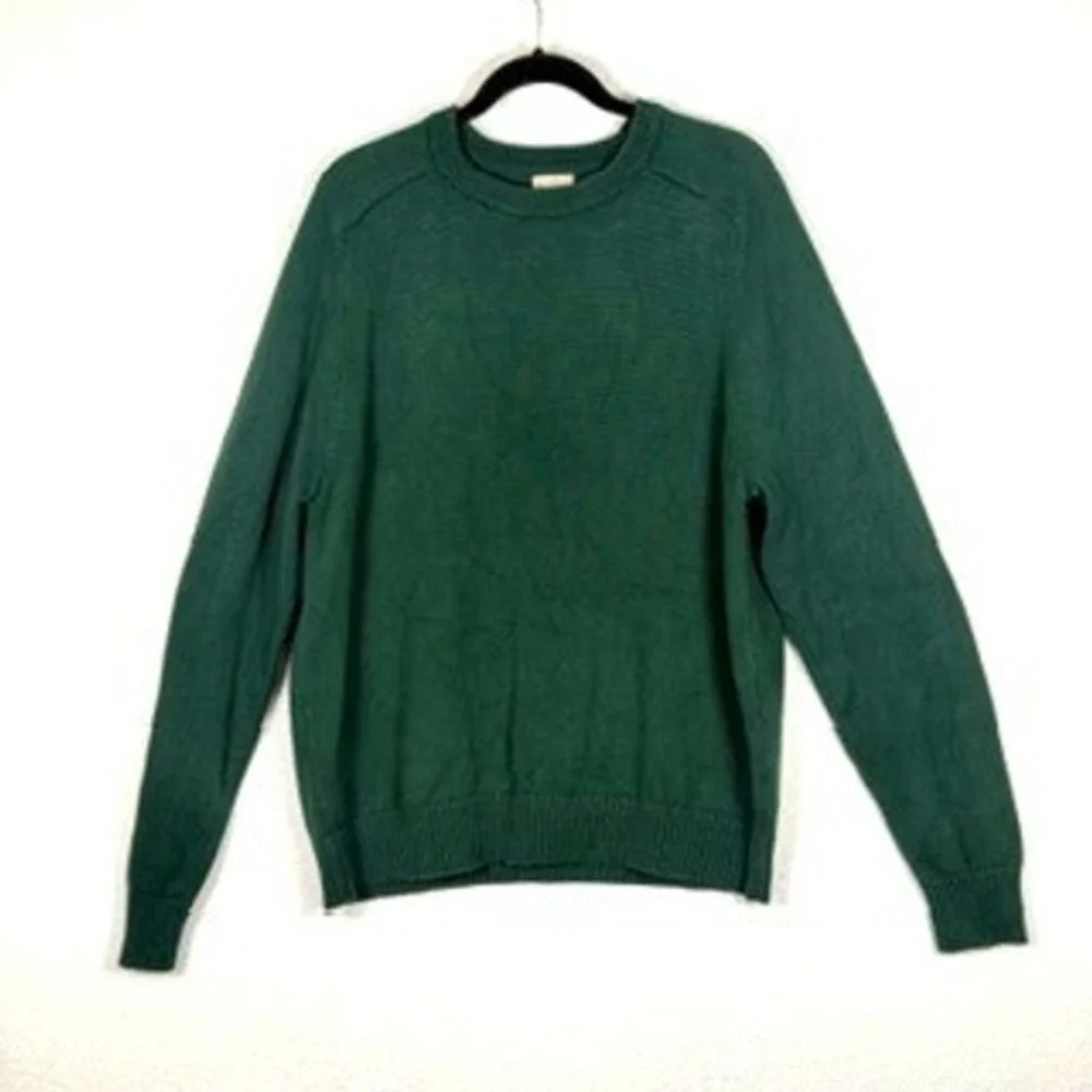 Lot of 2 J. Crew Mens XL Cotton Crewneck Sweaters Navy Blue Forest Green Solid‎